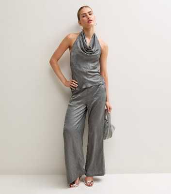 Grey Gem Embellished Cowl Neck Halter Neck Top
