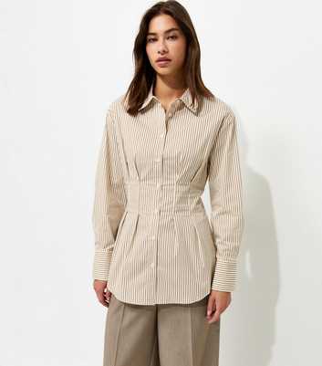 Cream Cotton Rich Striped Fitted Waist Shirt