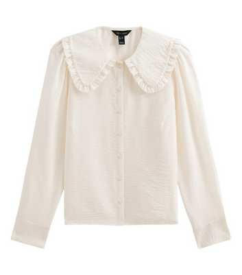 Cream Crinkle Texture Ruffle Oversized Collar Shirt