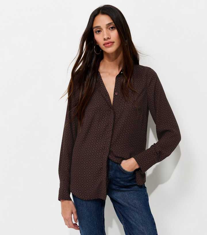 Red Geometric Print Long Sleeve Shirt