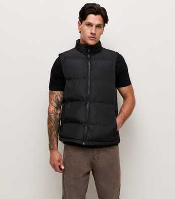 Black Regular Fit Sleeveless Heatseal Puffer Gilet