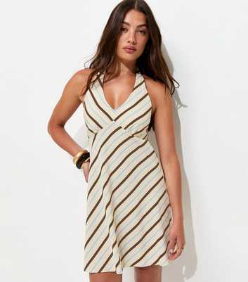 White Striped Halter Neck Mini Dress