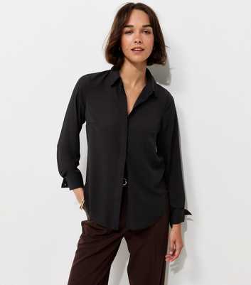 Black Concealed Button Long Sleeve Shirt