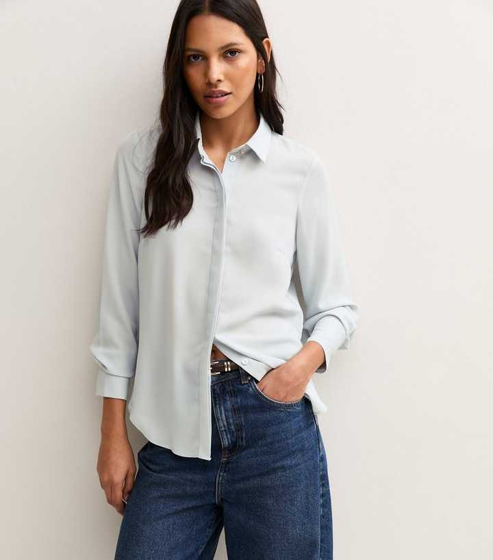Light Grey Concealed Button Long Sleeve Shirt