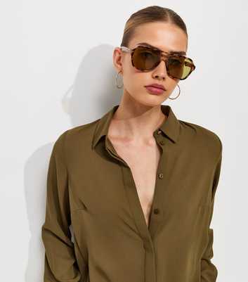 Dark Khaki Concealed Button Long Sleeve Shirt