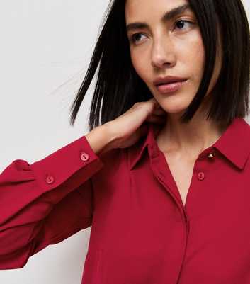 Bright Red Concealed Button Long Sleeve Shirt