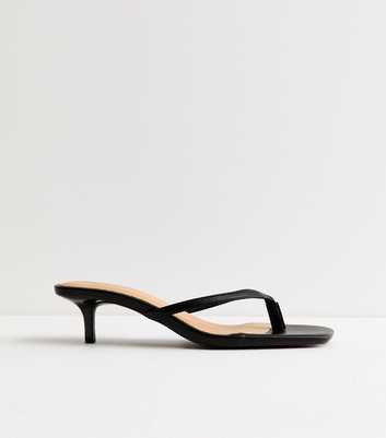 Truffle Black Faux Leather Toe Post Heeled Sandals