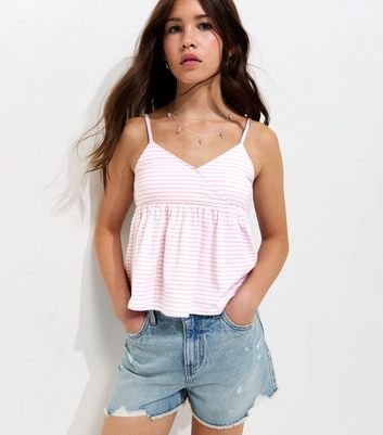 Girls Pink Striped Triangle Cami Top