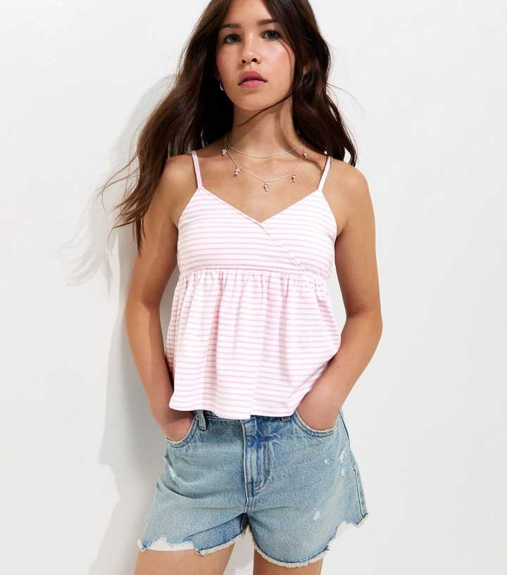 Girls Pink Striped Triangle Cami Top