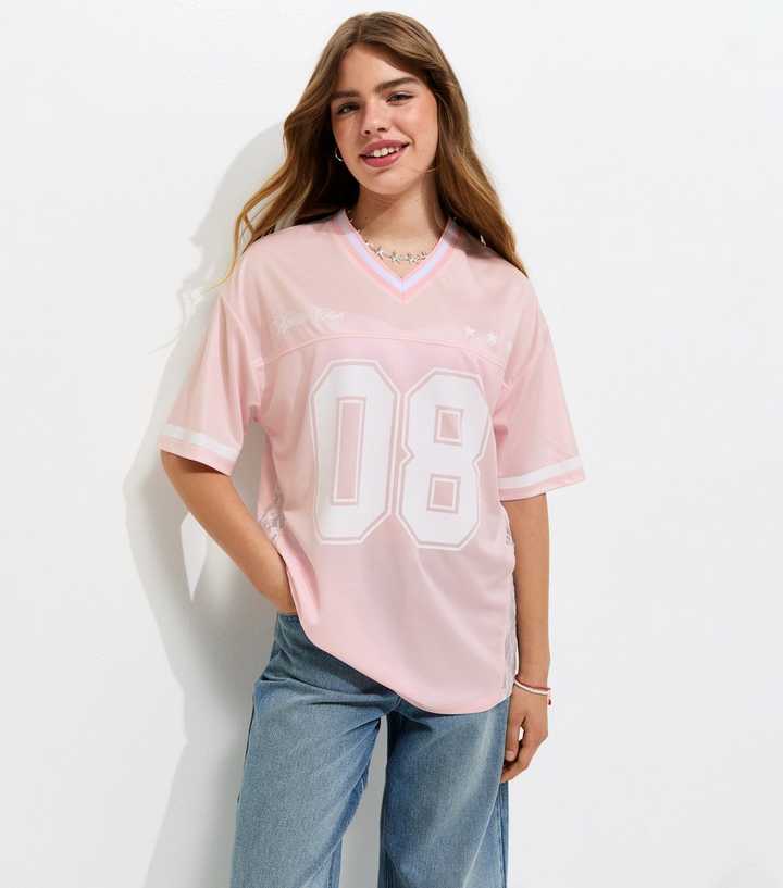 Girls Light Pink Lace Insert Football Top