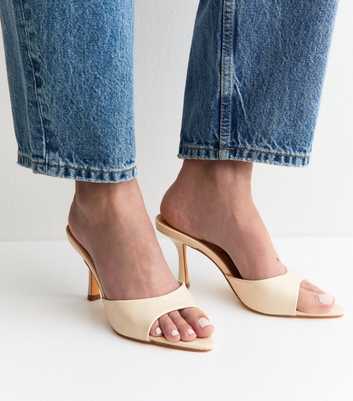 Truffle Off White Faux Leather Stiletto Mules