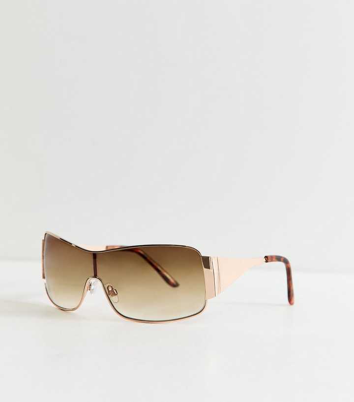 Gold Metallic Gradient Lens Wrap Sunglasses