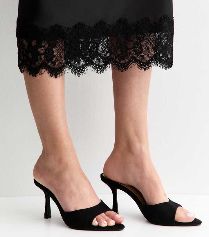Truffle Black Faux Suede Stiletto Mules