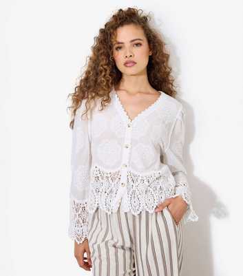 Apricot White Embroidered Daisies Lace Blouse