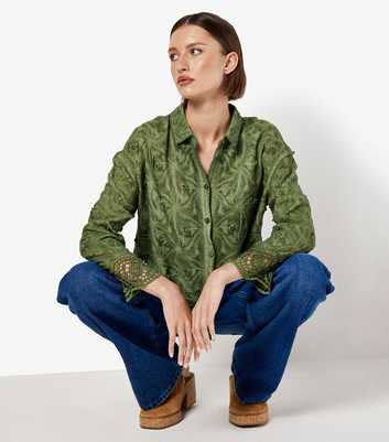Apricot Dark Khaki Textured Floral Crochet Blouse