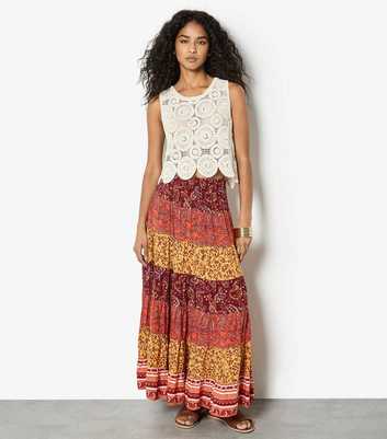 Apricot Yellow Multi Print Patchwork Skirt