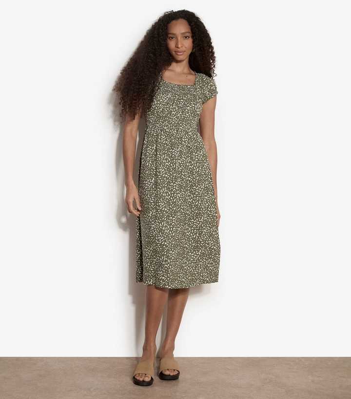 Apricot Khaki Brush Dot Milkmaid Dress