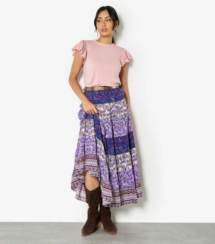 Apricot Purple Patchwork Tiered Skirt