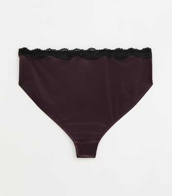 Curves Dark Purple Satin and Lace High Waist Thong