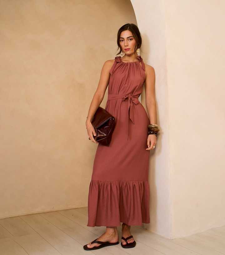 Gini London Rust Tie Shoulder Maxi Dress