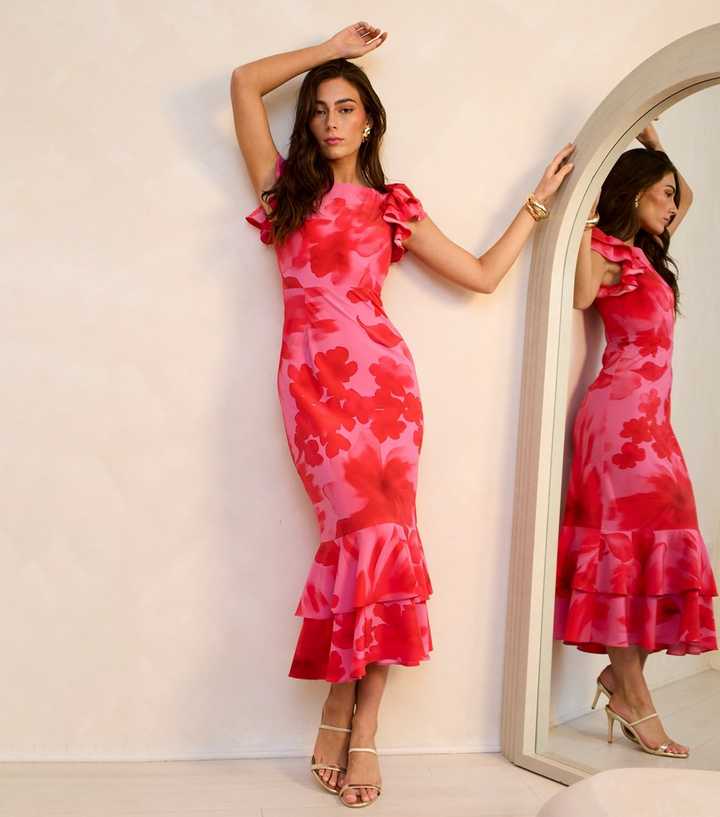 Gini London Pink Floral Print Midaxi Dress