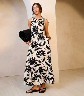 Gini London Black Linen Mix Belted Trapeze Dress