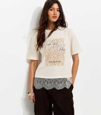 Cream Cotton Leopard Lace Trim T-Shirt