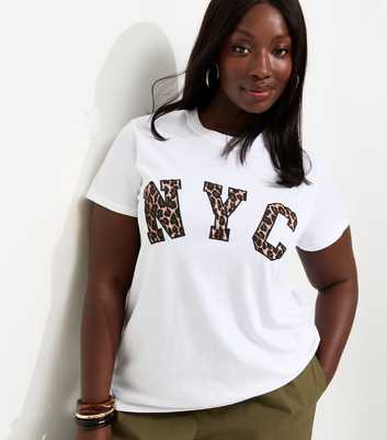 Curves White Leopard NYC Relaxed Fit T-Shirt