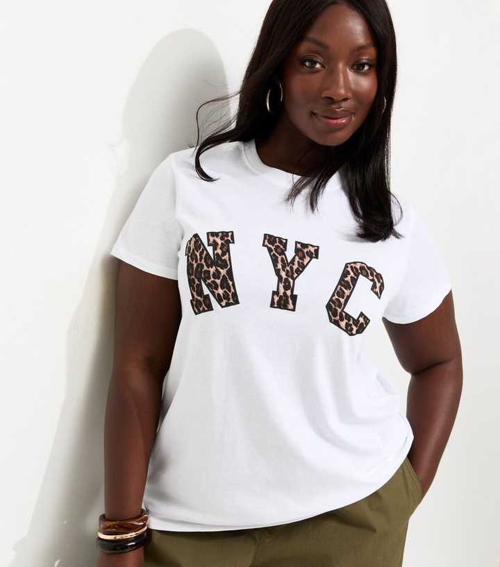 Curves White Leopard NYC Relaxed Fit T-Shirt