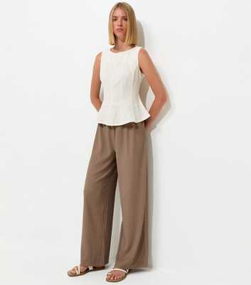 Mink Crinkled Jersey Wide Leg Trousers