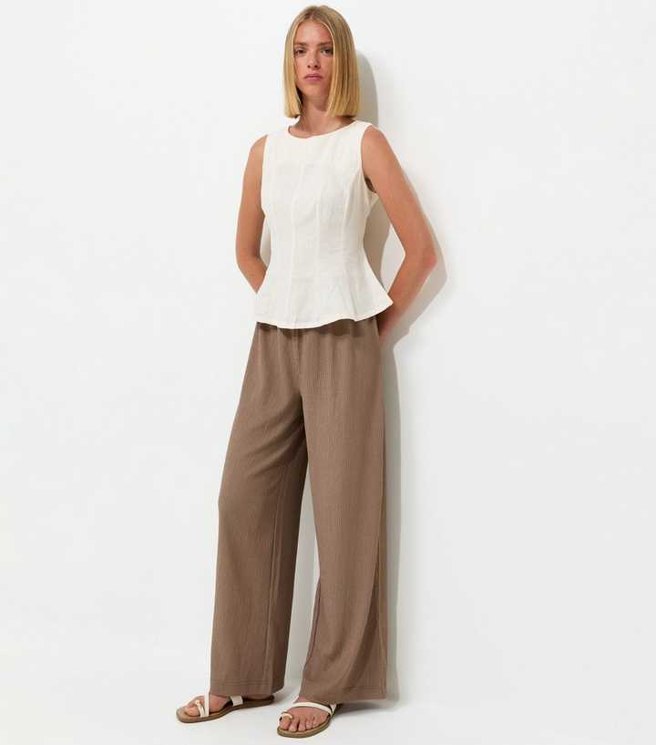 Mink Crinkled Jersey Wide Leg Trousers