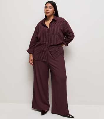 Curves Dark Burgundy Crinkle Jersey Wide Leg Trousers