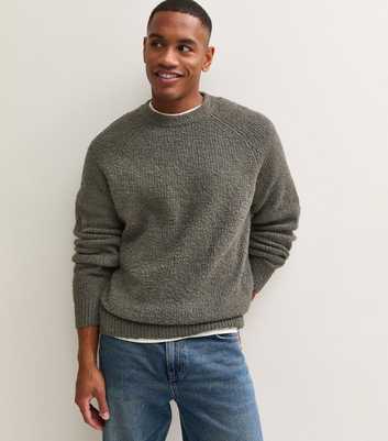 Only & Sons Dark Khaki Boucle Knit Raglan Sleeve Jumper