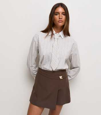 Dark Brown Hardware Detail Wrap Skort