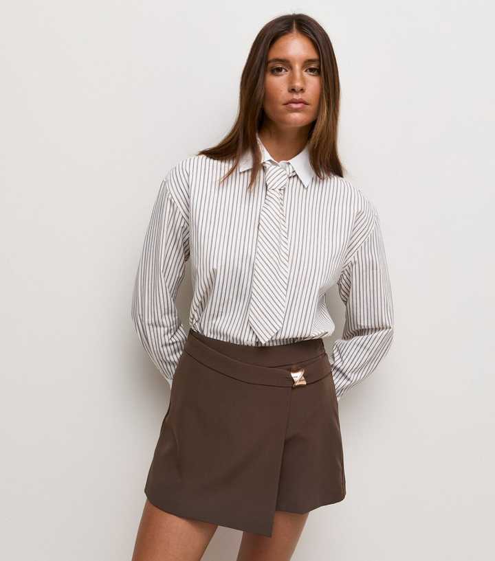 Dark Brown Hardware Detail Wrap Skort
