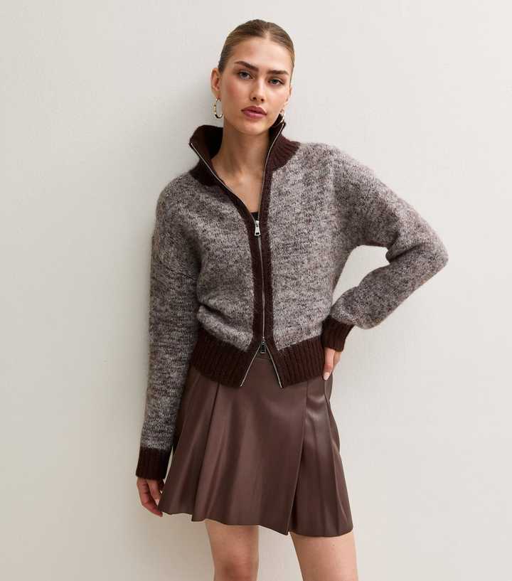 Dark Brown Faux Leather Pleated Mini Skirt