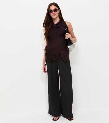 Maternity Black Crinkle Texture Wide Leg Trousers