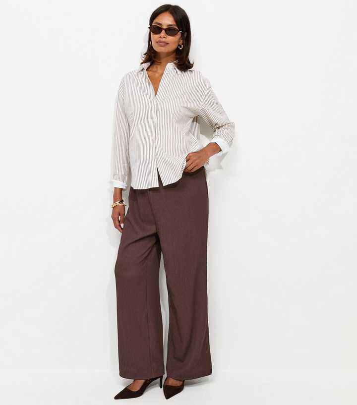Maternity Dark Brown Crinkle Texture Wide Leg Trousers