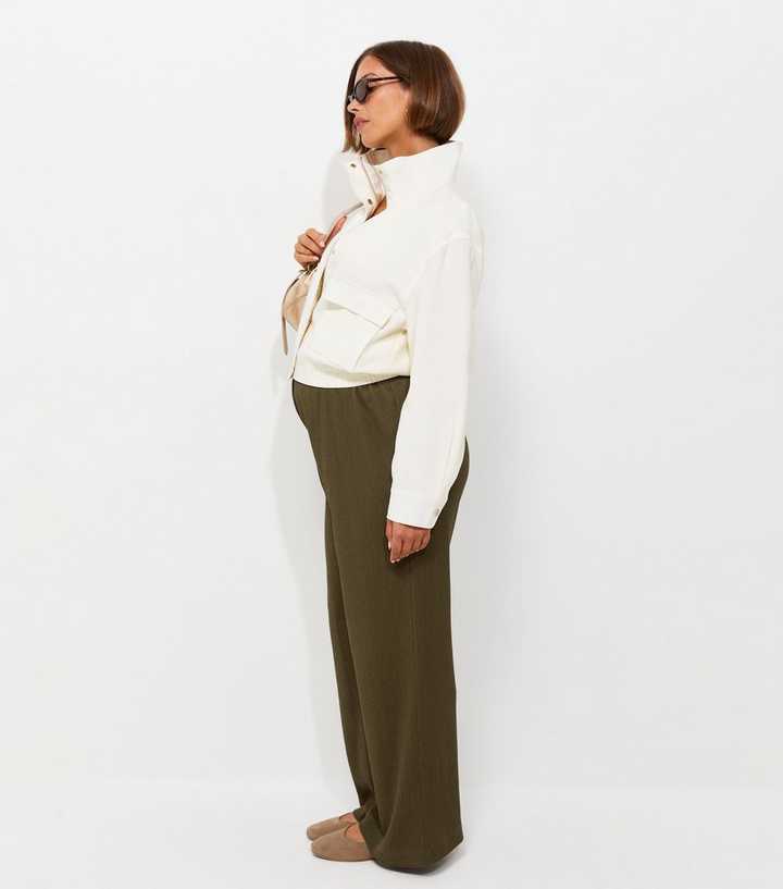 Maternity Light Khaki Crinkle Texture Wide Leg Trousers