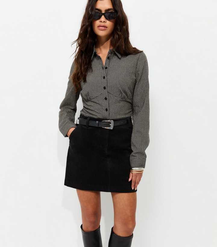 Black Cotton Corduroy Mini Skirt