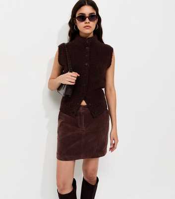 Dark Brown Cotton Corduroy Mini Skirt
