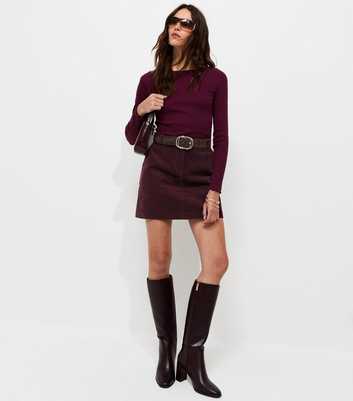 Dark Burgundy Cotton Corduroy Mini Skirt