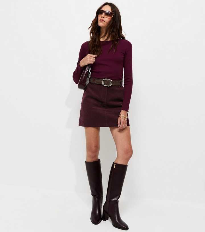Dark Burgundy Cotton Corduroy Mini Skirt