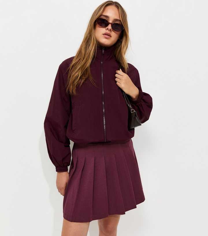 Dark Burgundy Ponte Pleated Mini Skirt
