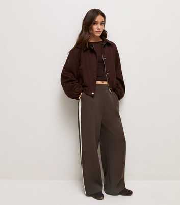 Petite Dark Brown Side Stripe Wide Leg Trousers