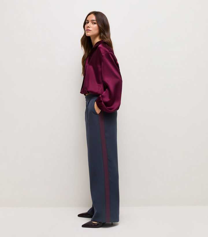 Petite Navy Side Stripe Wide Leg Trousers