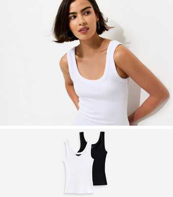 White Pack Of 2 Wide Trim Scoop Neck Vest Tops