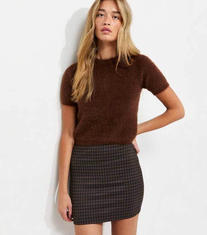 Tall Brown Jacquard Mini Skirt