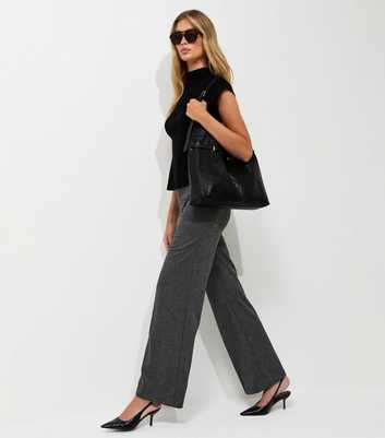 Tall Dark Grey Check Jersey Wide Leg Trousers