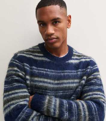 Only & Sons Blue Brushed Knit Striped Long Sleeve Jumper